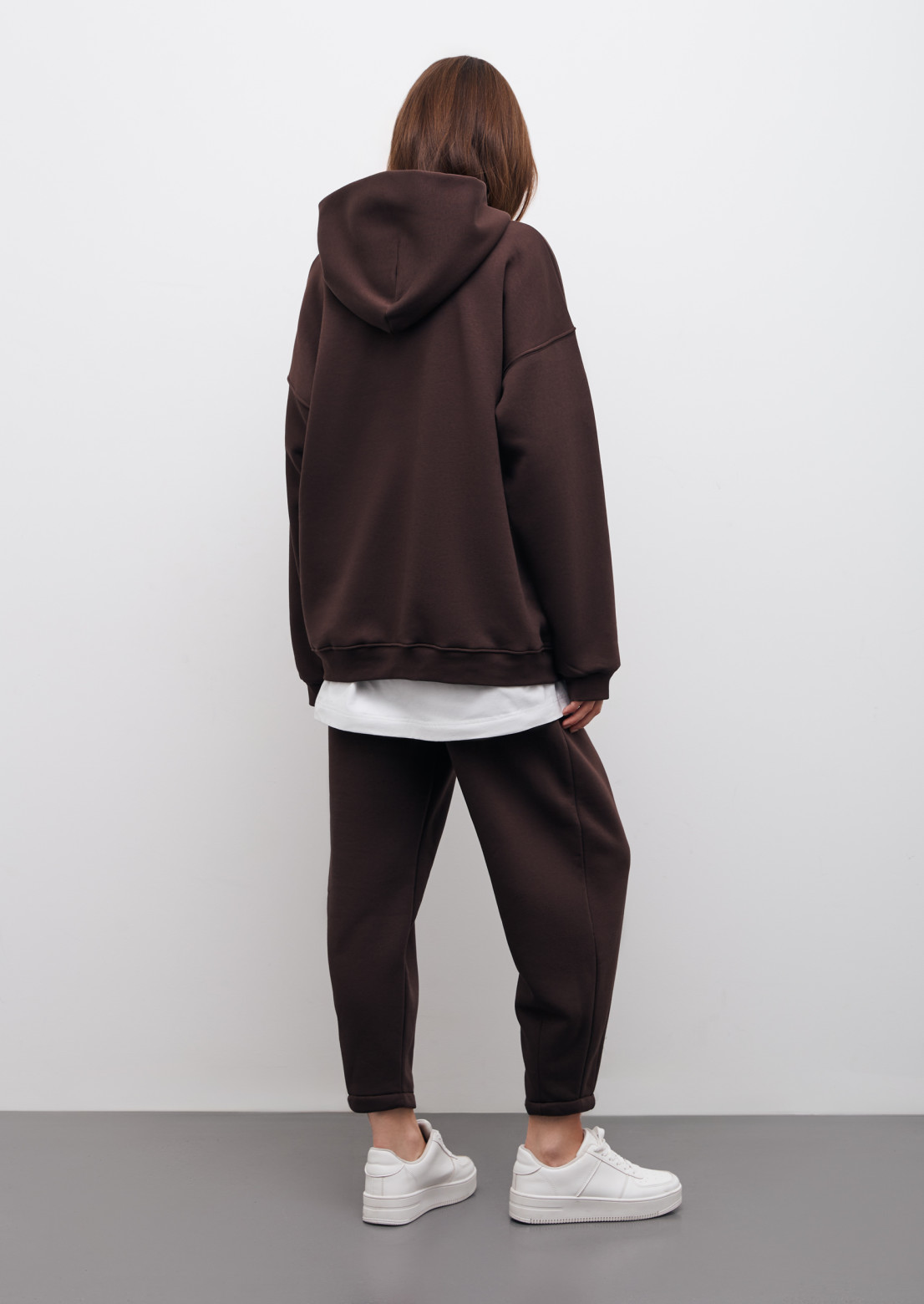 Dark brown color three-thread insulated hoodie